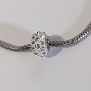 Silver White with Silver Rhinestones Charm for Pandora Style Bracelet